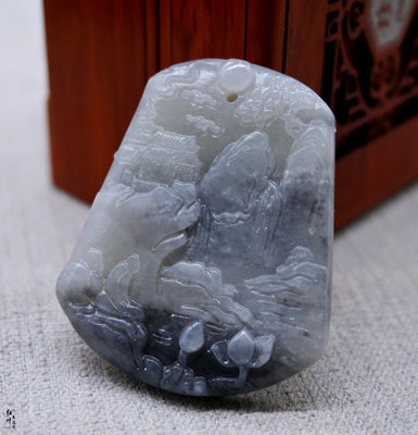 和田玉青海料俏色高山流山水牌子吊坠烟青意境悟道挂件玉石佩挂坠