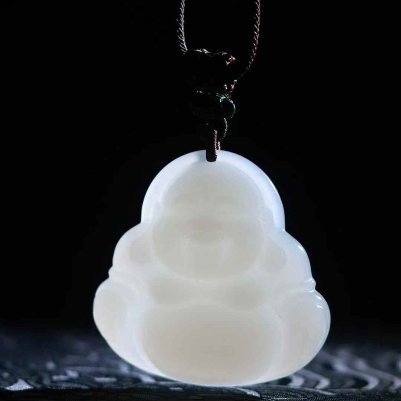 和田玉工厂店玉石工艺品青海料羊脂级白玉大肚弥勒佛玉石吊坠