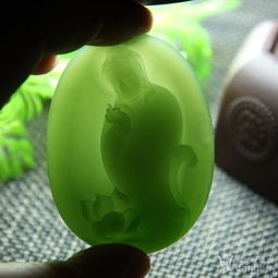 和田玉碧玉白加绿 苏工精雕 随形荷花观音佛挂件男女款精品